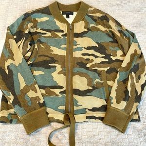 J Crew Camoflauge Zip Up Cardigan Size M